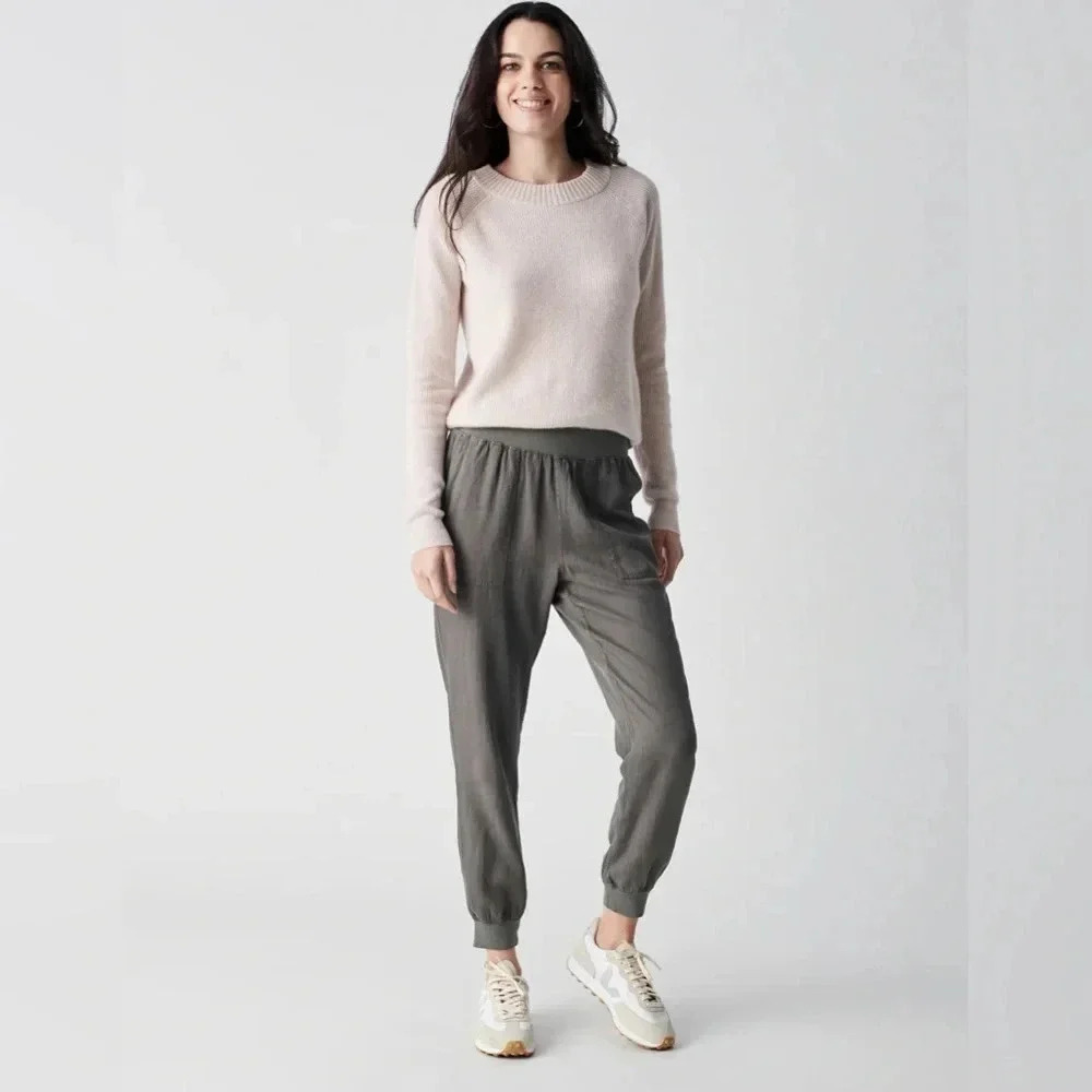 Faherty Arlie Day Jogger Womens S Green Linen Blend Stretch Pull On Granola Girl